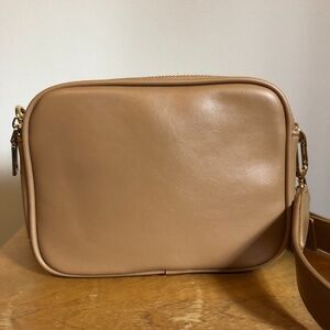 LIKE NEW Faux Leather Dual Zipper Crossbody Bag Beige with Gold Hardware MMS